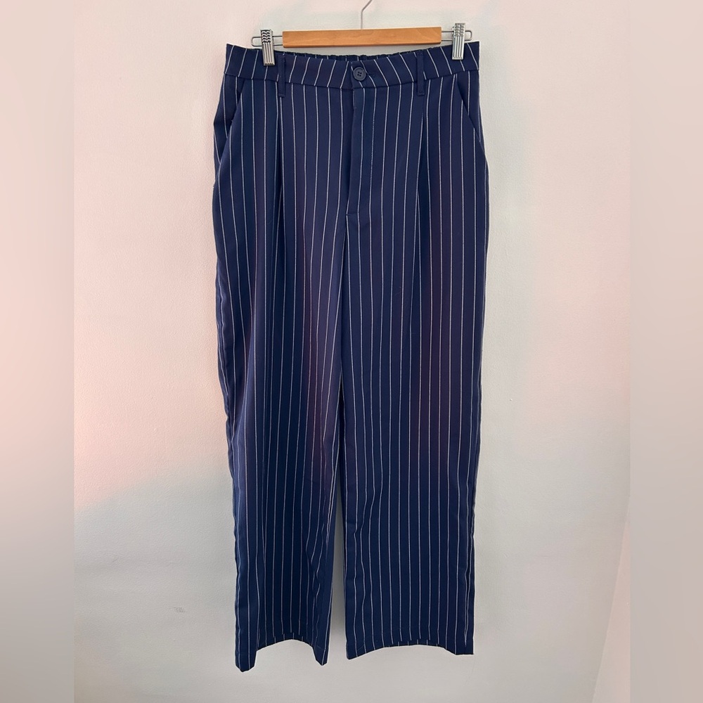 H&M‎ Divided Wide Leg Pin Stripe Trouser Navy Size 10 Career Office Fall Suit